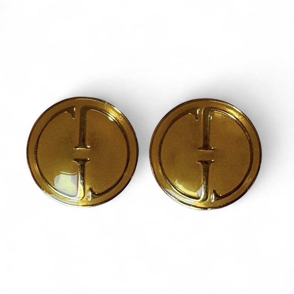 GUCCI Earrings Vintage GG Logo Clip On 1992 Gold Coin - Picture 3 of 11